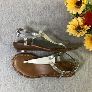 NWOT - White & Silver Thong-Style Wedge Sandals